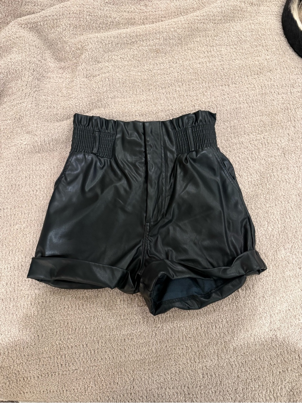 Superdown High-Waist Black Faux Leather Women's Shorts